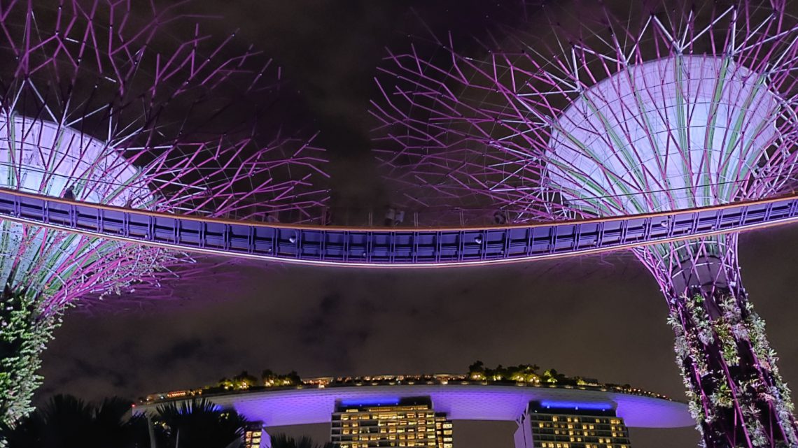 Supertrees im Gardens by the Bay bei Nacht